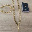Conjunto Cadeado 8mm + Pingente Cruz Amarrada