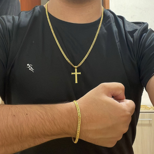 Conjunto Grumet 3mm + Pingente Cruz Liso
