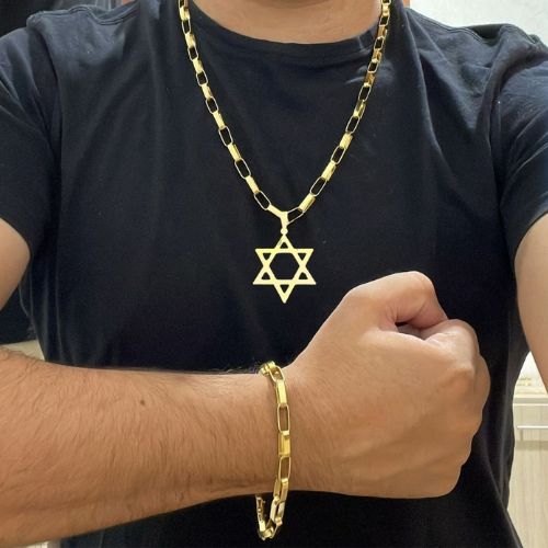 Conjunto Tijolinho 9mm + Pingente Estrela Davi