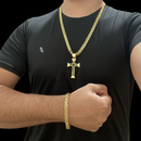 Conjunto Cadeado Duplo 10MM + Pingente Cruz Vazada