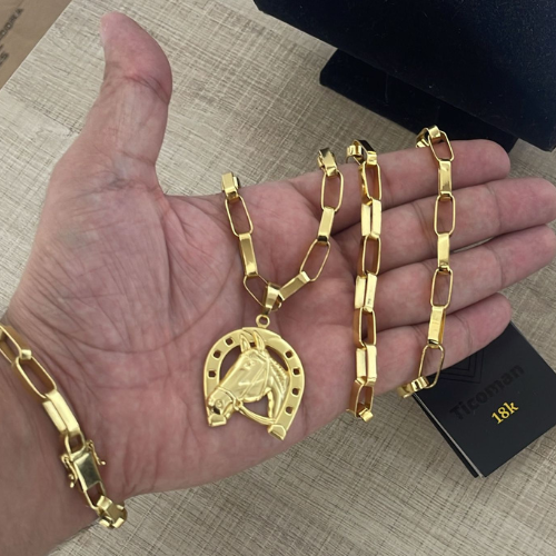 Conjunto Tijolinho 8MM + Pingente Ferradura Cavalo