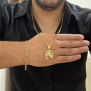 Conjunto Cadeado Alongado 3mm + Pingente Ferradura Cavalo