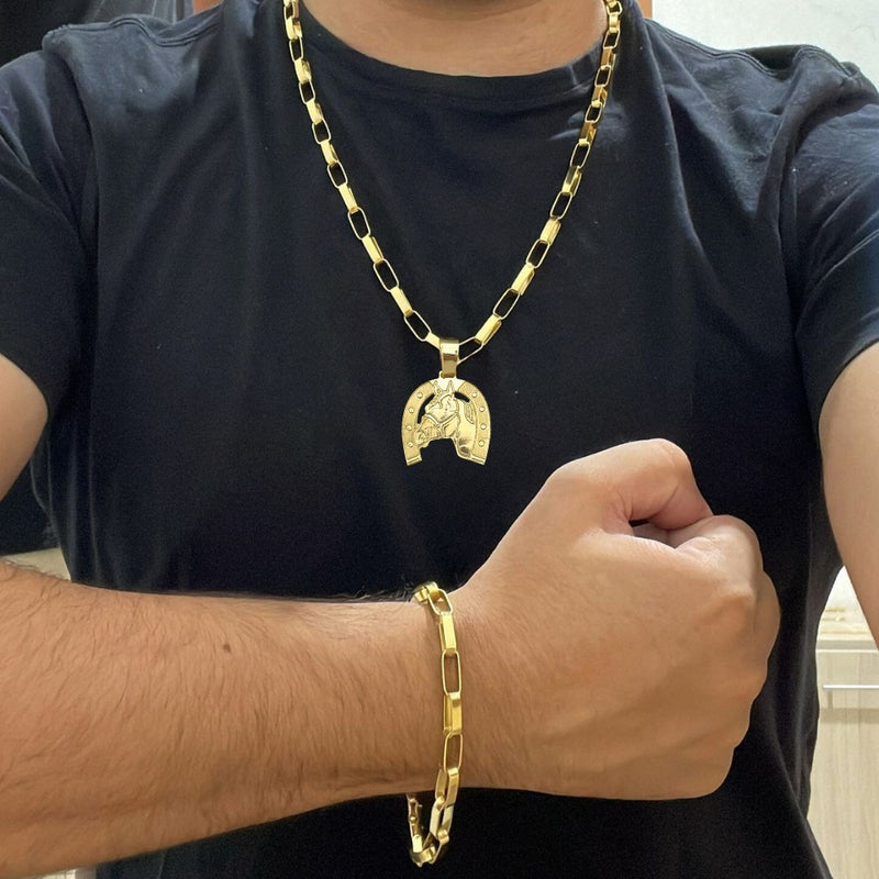 Conjunto Tijolinho 9mm + Pingente Ferradura Cavalo
